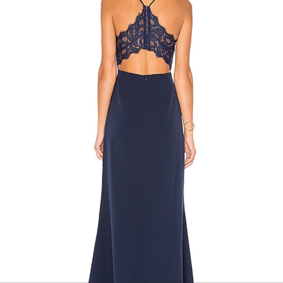 Lovers + Friends Navy Blue Helena Maxi Lace Slit Gown - Picture 4 of 10